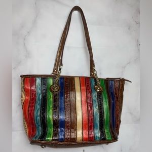 Marc Chantal MC "Kirste" Multi Crock Stipes Embossed Leather Shoulder Bag